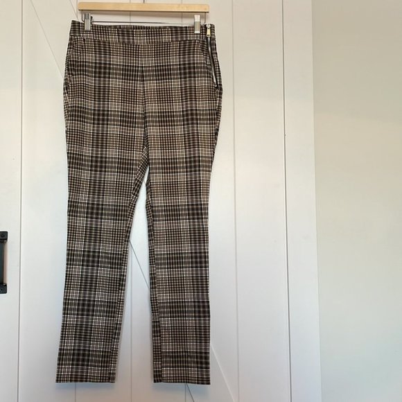 Zara Pants - Zara neutral plaid pants side zip office career beige brown sz m